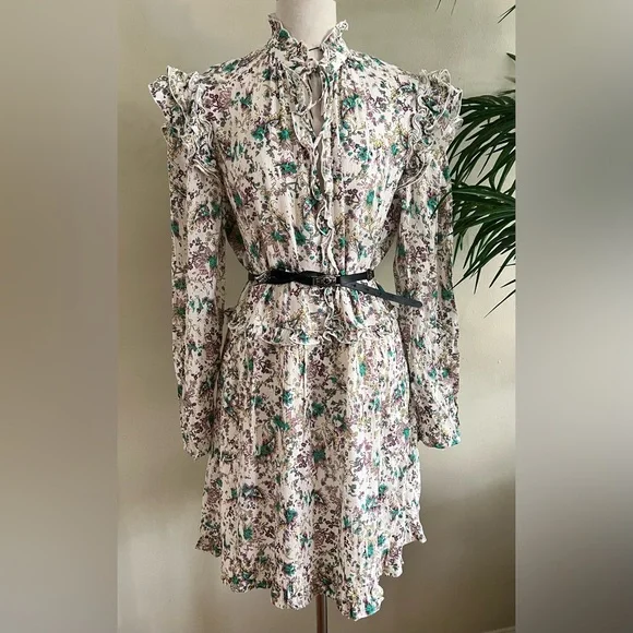 Berenice Paris Floral Ruffle Mini Dress S/M Boho Romantic - Picture 1 of 10